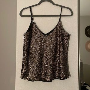 Black and gold sequin cami top